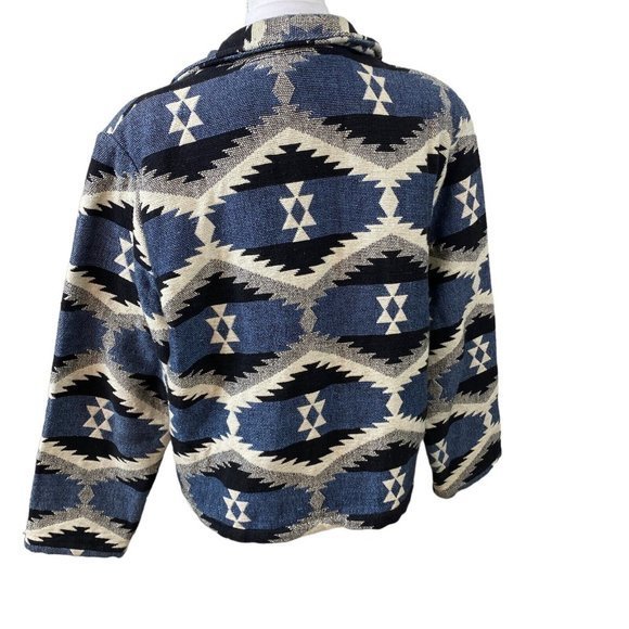 Vintage Carolina Blues Aztec Western Southwest Blanket Blazer Size XL Crop Boxy - Picture 4 of 8